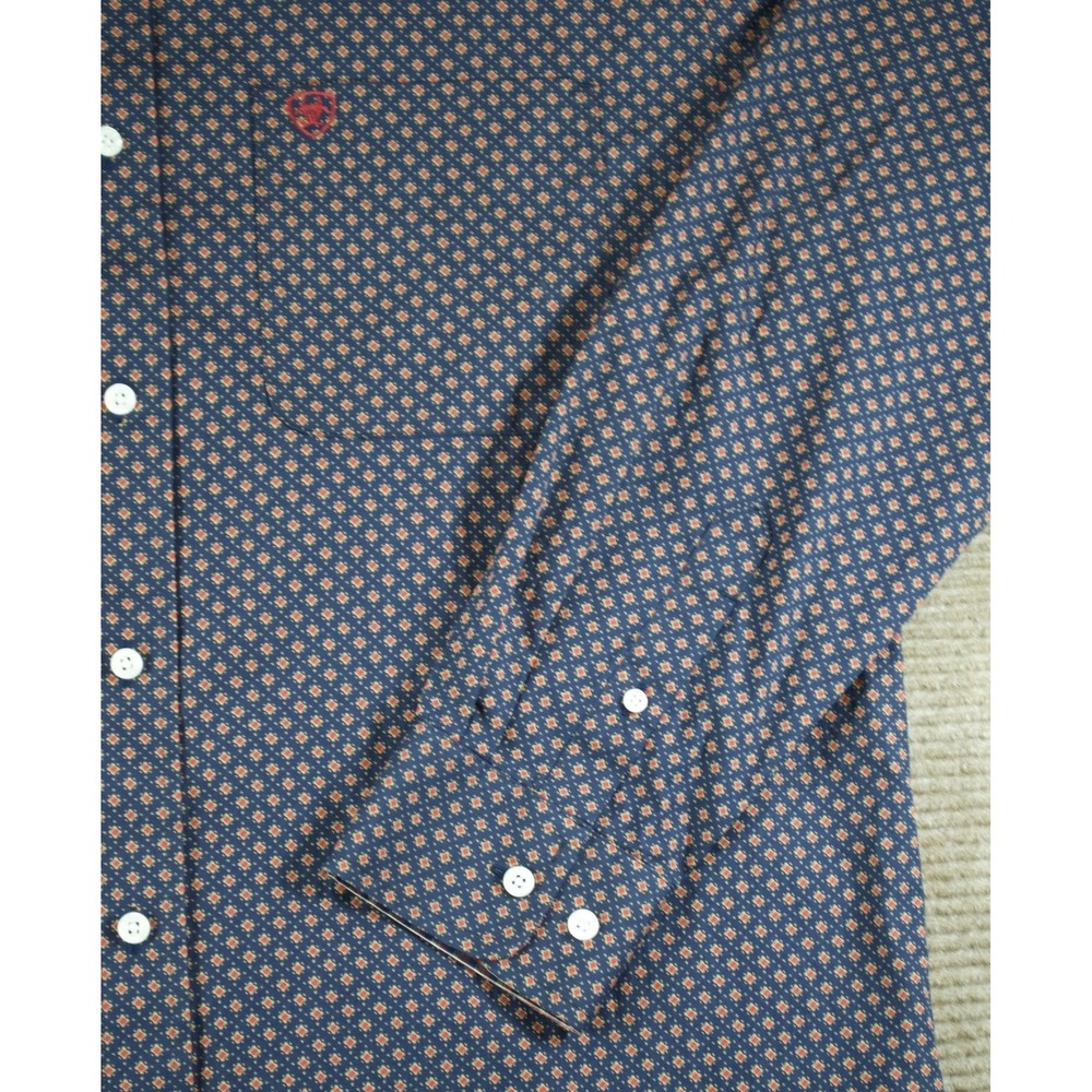 Ariat Navy Wrinkle Free Briggs Geo Print Western Shirt Long Sleeve L - Picture 3 of 12